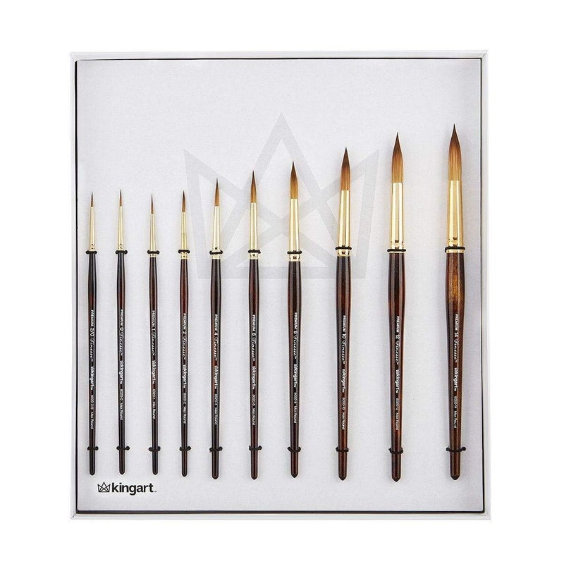 KINGART 1010C Premium 10 Pc. / Sizes Finesse 8020 Series Ultra Round Watercolor Artist Brush Set, Synthetic Kolinsky Sable Blend, Short Handle, Gift Boxed - Image 1